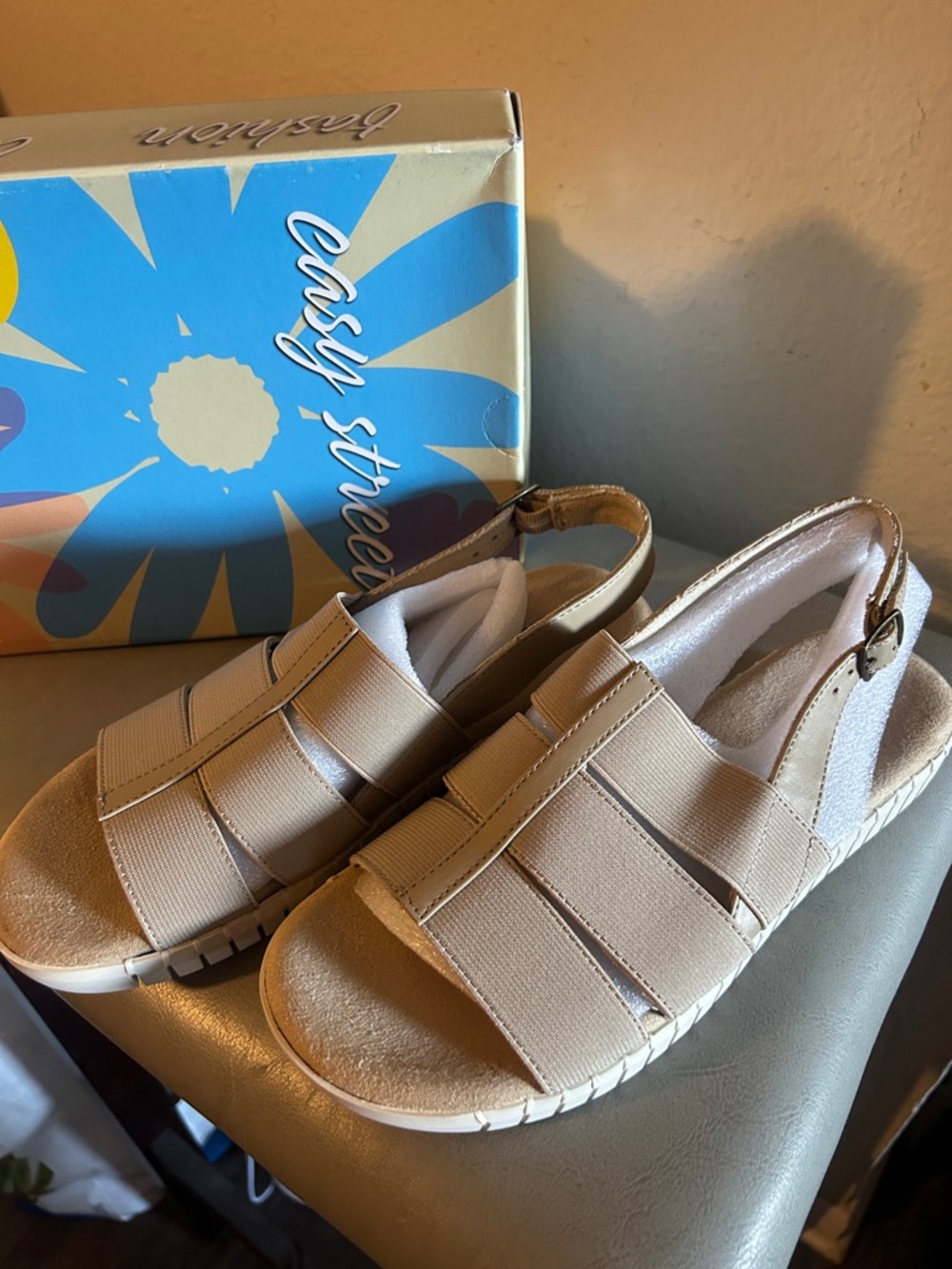 easy street Nude Elastic-Strap Slingback Sandals 6M